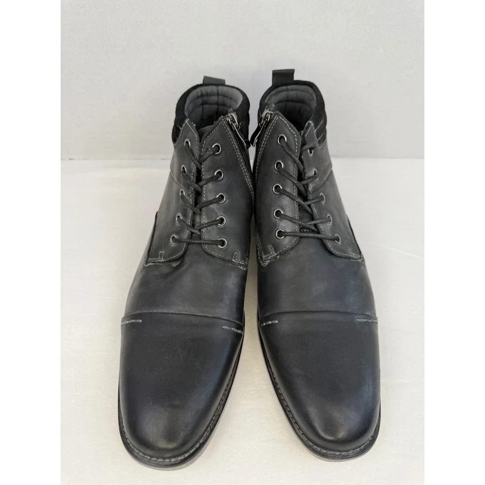 Steve Madden Mens P-Kontac Black Leather Cap Toe Lace Up Zip Dress Boots Size 11